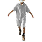 Herren nan urbanes weites Freizeit-Set mit Henley-Kragen, verlängertem weit geschnittenem Shirt und knielangen Jersey-Shorts R&B