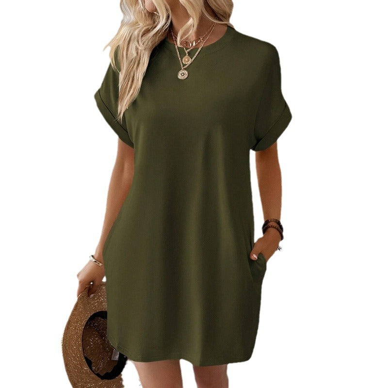 Damen Lockeres T-Shirt-Kleid mit praktischen Taschen und lässigem Design R&B