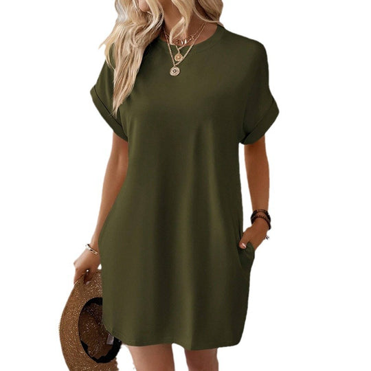 Damen Lockeres T-Shirt-Kleid mit praktischen Taschen und lässigem Design R&B