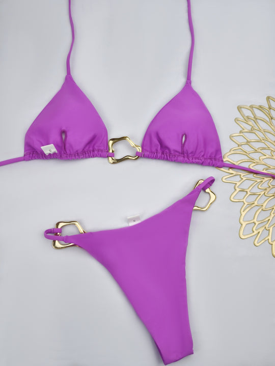 Damen Triangel-Bikini mit stilvollen Goldakzenten R&B