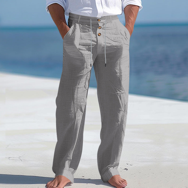Herren lässige Strandhose mit elastischem Bund und Druckknopf R&B