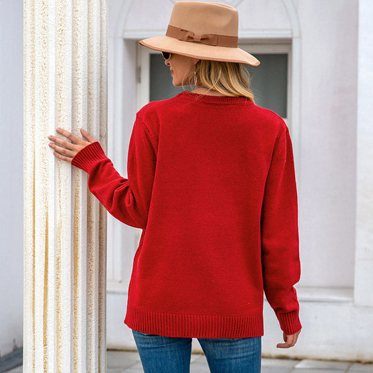 Damen Großer Strickpullover mit festlichem Motiv R&B