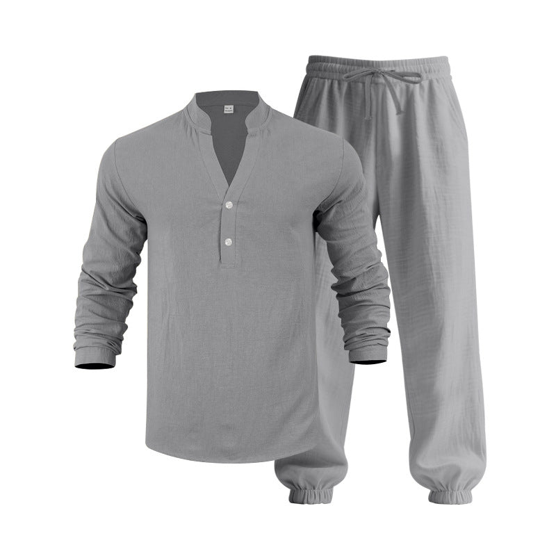 Herren lässiges langärmliges Oberteil mit Knopfleiste und entspannter Jogginghose R&B