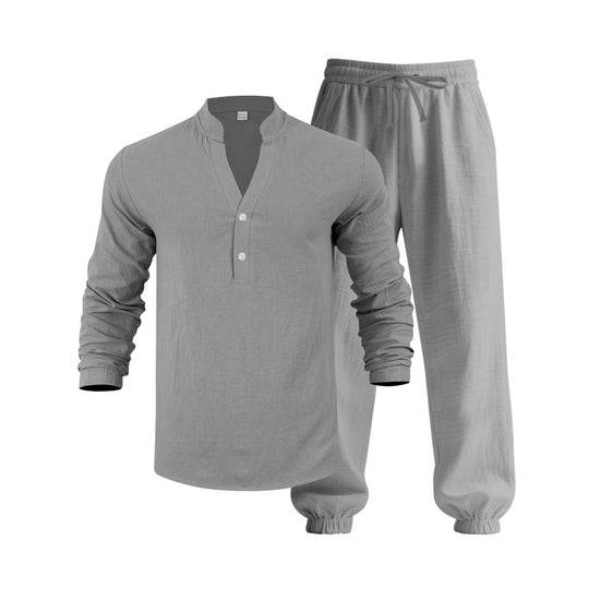 Herren lässiges langärmliges Oberteil mit Knopfleiste und entspannter Jogginghose R&B