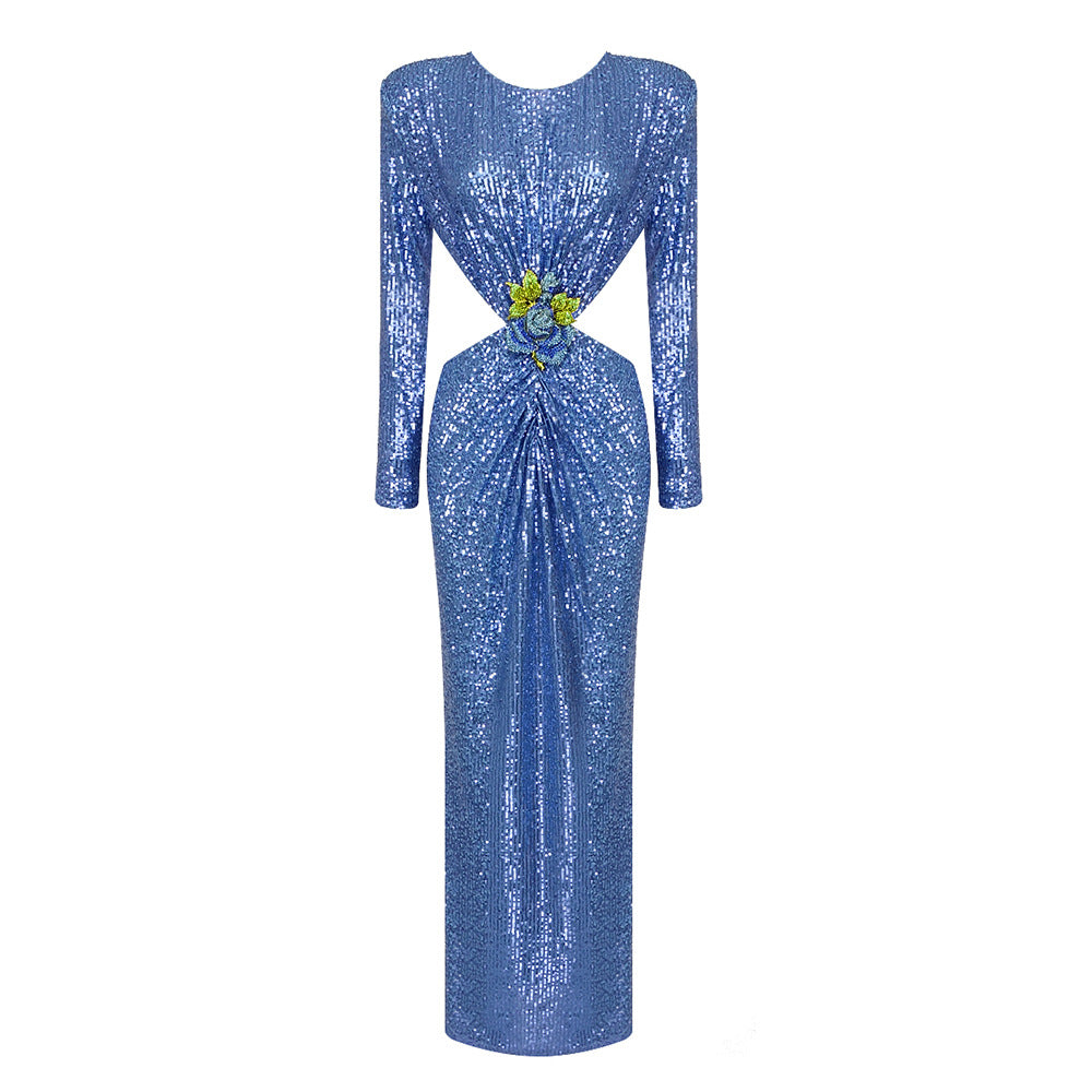 Damen Glamouröses Abendkleid mit schimmernden Pailletten und innovativen Drapierungsdetails R&B