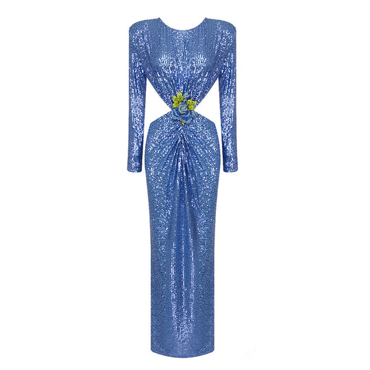 Damen Glamouröses Abendkleid mit schimmernden Pailletten und innovativen Drapierungsdetails R&B