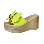 Damen Wedge-Pantoletten mit großem Schleifen-Detail und goldenem Akzent R&B