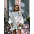 Damen Rüschenkleid mit weiten Ärmeln und modischen Details R&B