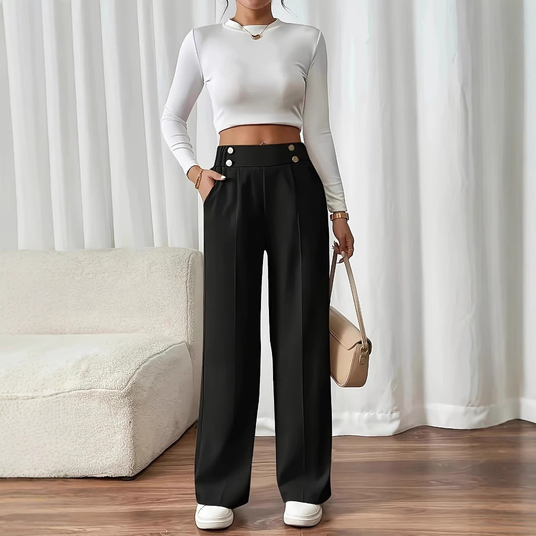 Damen Weit geschnittene Plissee-Hose mit elastischem Bund und praktischen Taschen R&B