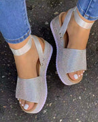 Damen Glamouröse Sandalen mit funkelndem Strass und hohem Plateau R&B
