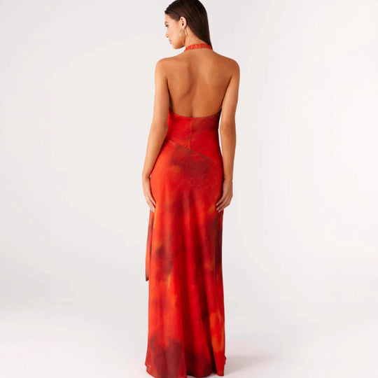 Damen Wickelmaxikleid mit tiefem V-Ausschnitt und fließendem Saum R&B