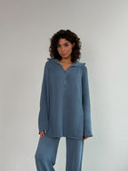 Damen lässiger Pullover mit halbem Reißverschluss und weitem Schnitt R&B