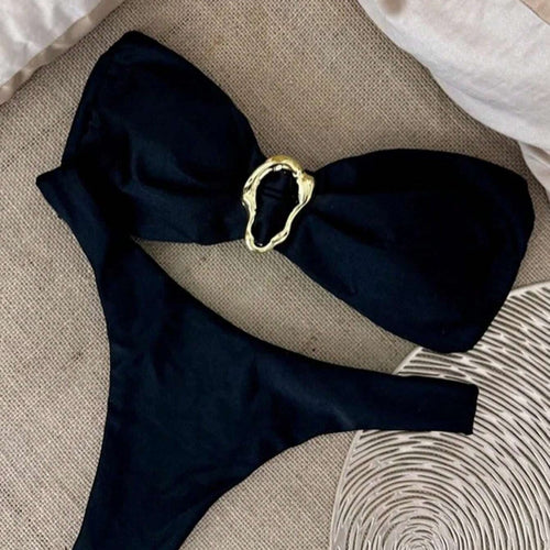 Damen Bikini mit modischem Knotendesign und elegantem Goldakzent R&B