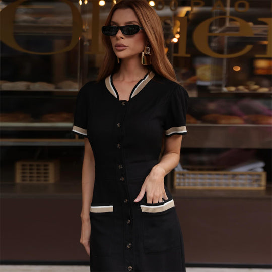 Damen Maxikleid mit eleganter Knopfleiste und seitlichem Schlitz R&B
