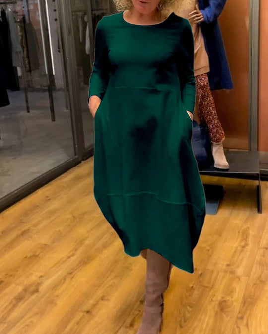 Damen nan asymmetrisches Ballonkleid mit dreiviertelärmeln, seitlichen Eingrifftaschen und fließendem Zipfelsaum R&B