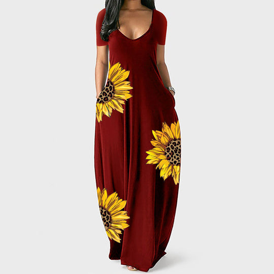Damen Maxikleid mit floralen Akzenten und praktischen Taschen R&B
