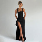 Damen elegante Maxi-Abendrobe mit seitlichem Schlitz und taillierter Silhouette EB