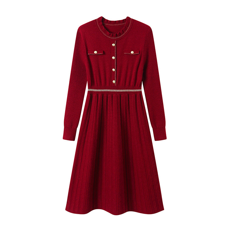 Damen Strickkleid mit eleganter Rückenansicht und hochgeschlossenem Kragen R&B