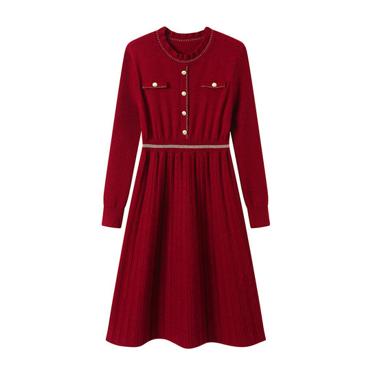 Damen Strickkleid mit eleganter Rückenansicht und hochgeschlossenem Kragen R&B