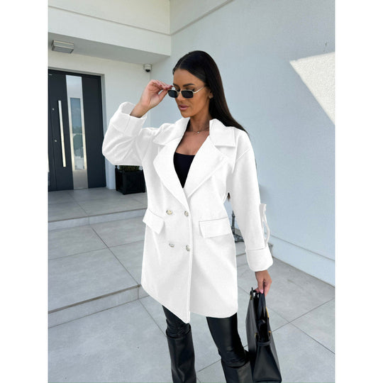 Damen modischer Oversized-Baumwollblazer mit doppelter Knopfleiste und praktischen Taschen R&B