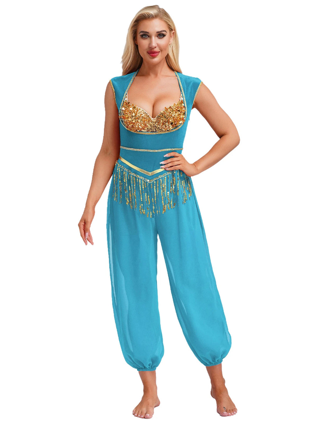 Damen Kostüm-Jumpsuit mit glitzerndem Oberteil und lässiger Hose R&B