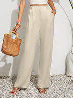 Damen Weite High-Waist Hose mit eleganten Falten R&B