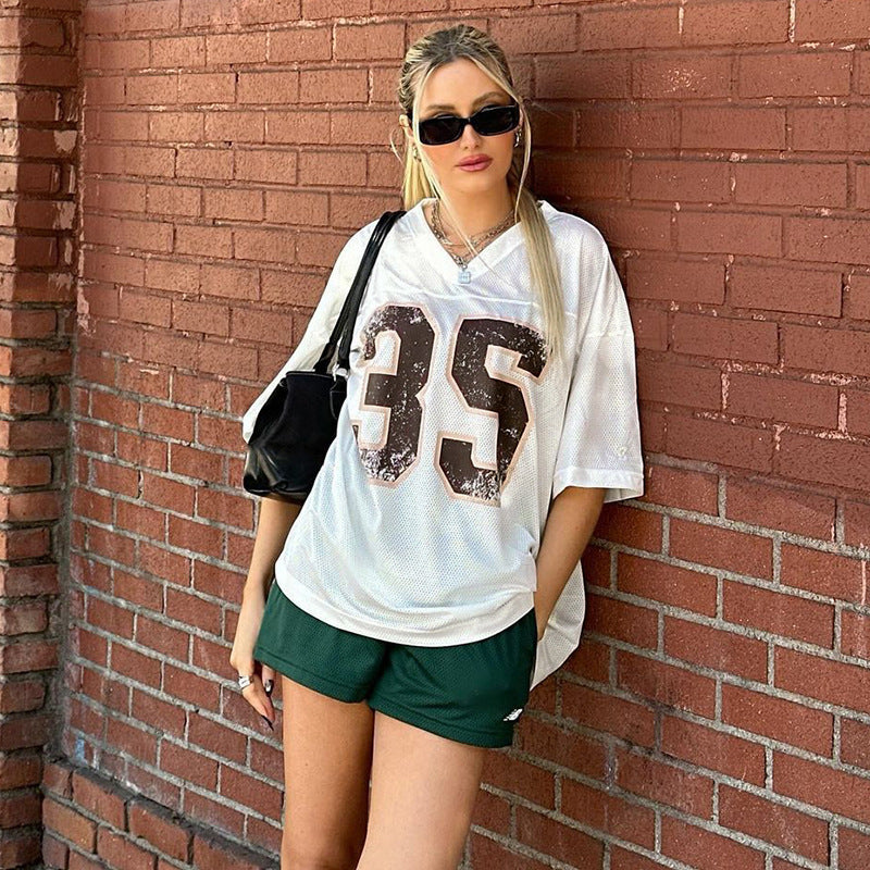 Damen Sportliches Mesh-Trikot mit auffälliger Nummerierung R&B