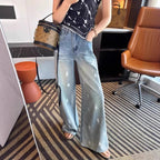 Damen Weite High-Waist Jeans mit modischem Waschdesign R&B