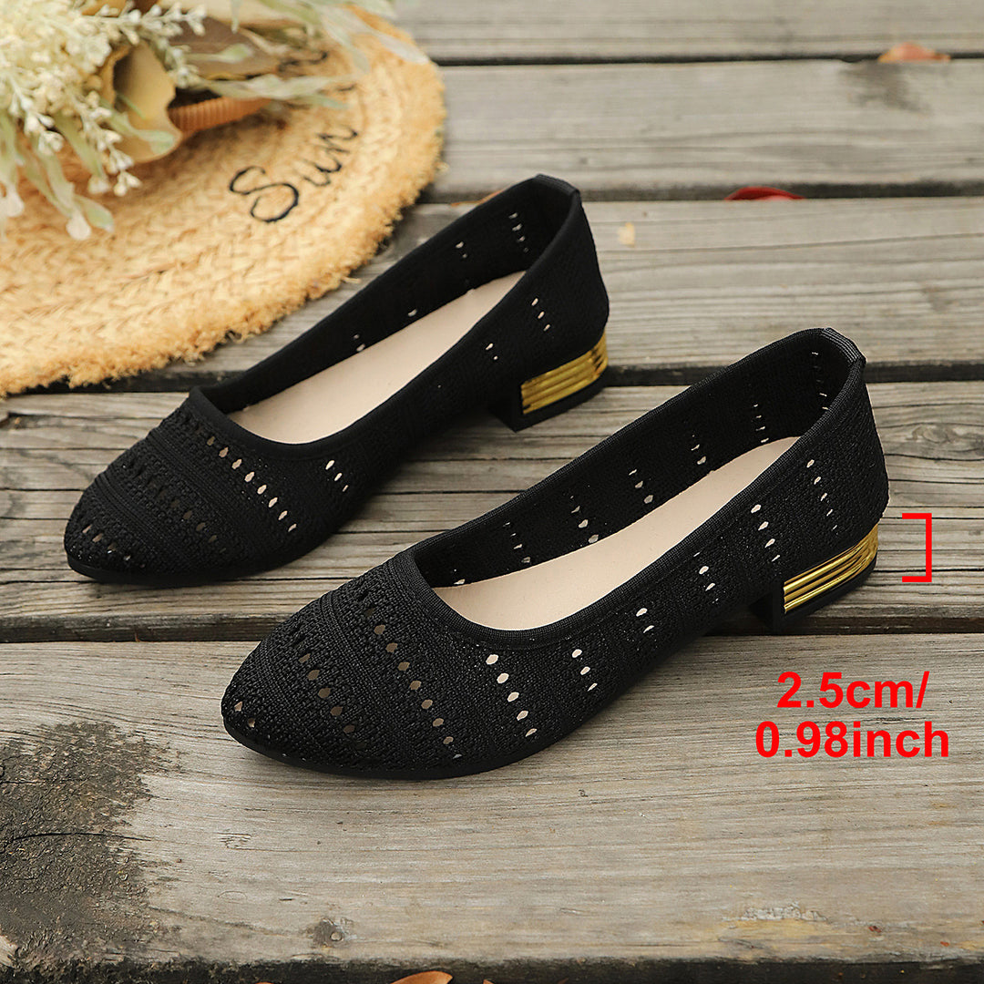 Damen Ballerinas mit modischem Lochmuster und elegantem Absatz R&B