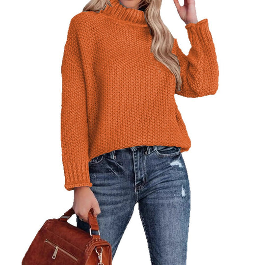 Damen kuscheliger Strickpullover mit hohem Kragen und luftiger Struktur R&B