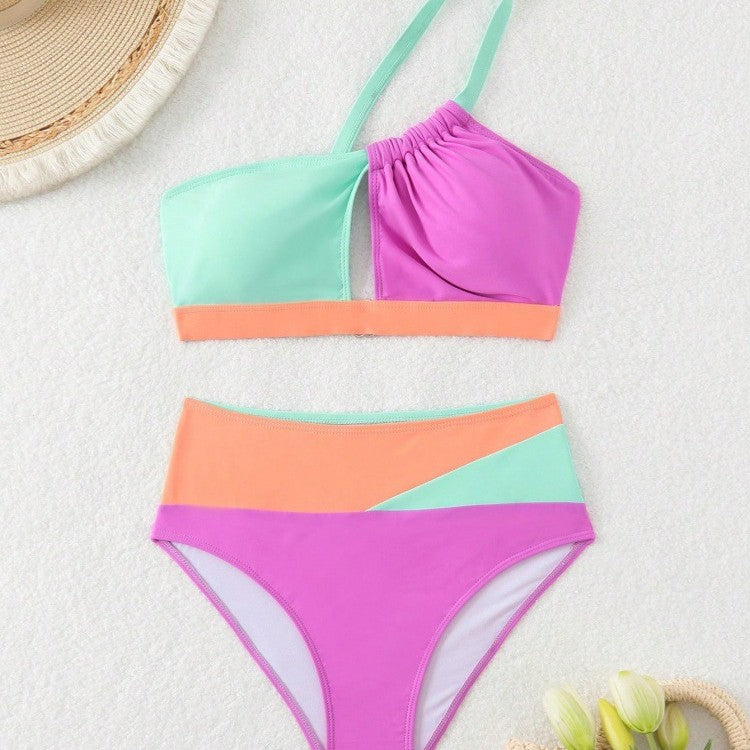 Damen Bikiniset mit asymmetrischem Schnitt und hohem Bund R&B