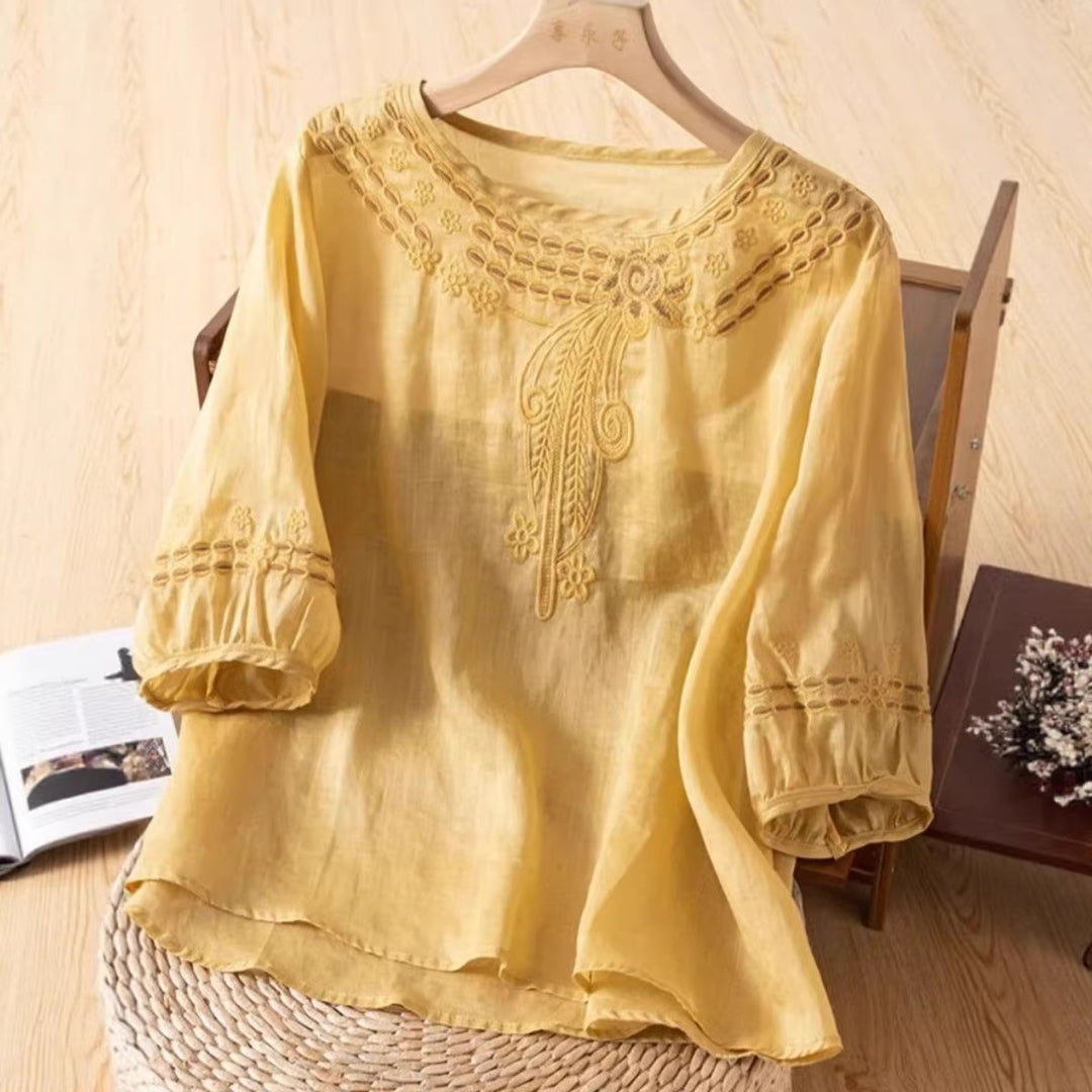 Damen Embroidered Bluse mit 3/4-Ärmeln R&B