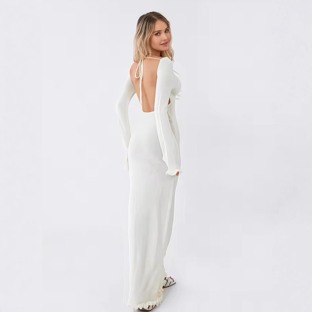 Damen Langarm-Midikleid mit raffinierten Rüschen-Details R&B