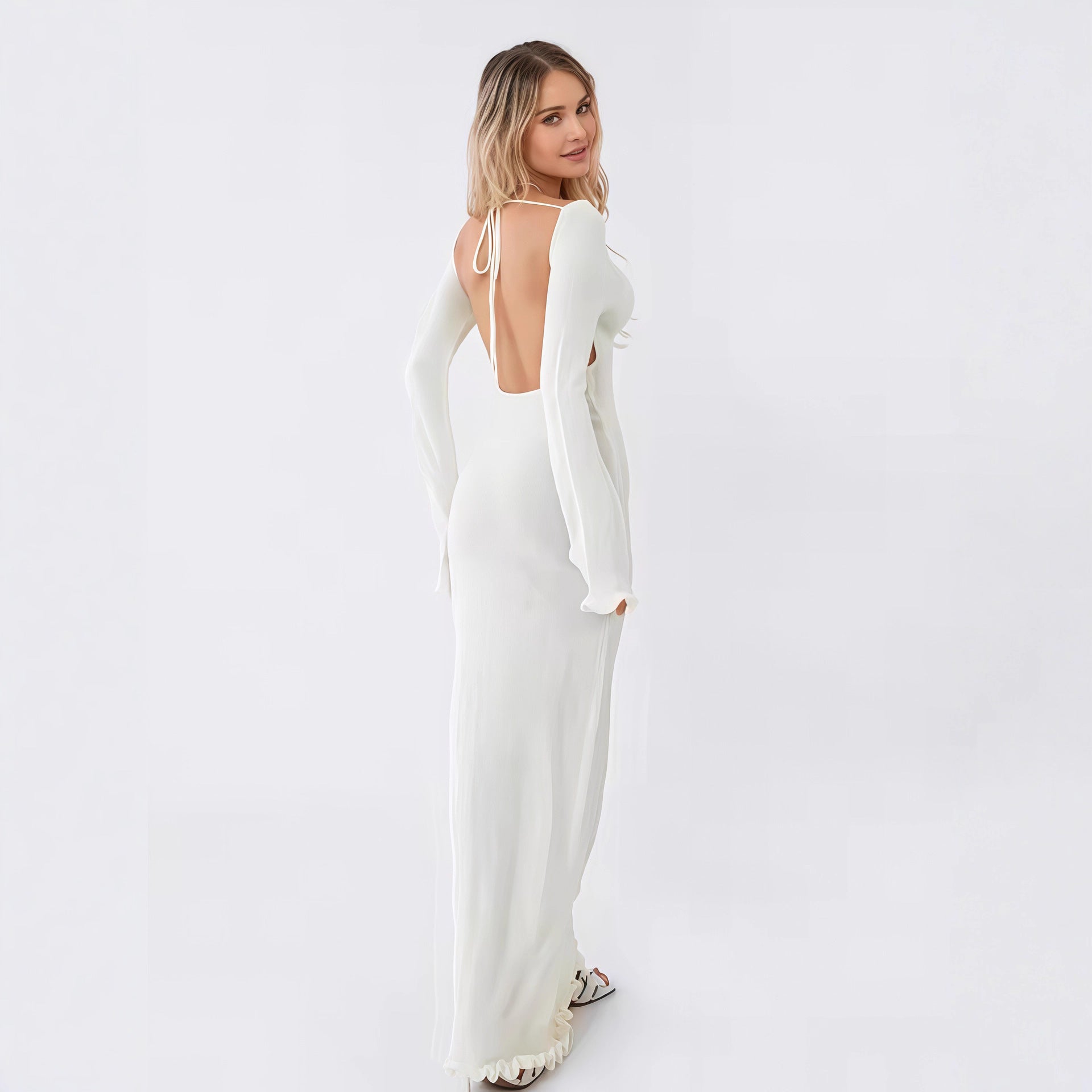 Damen Langarm-Midikleid mit raffinierten Rüschen-Details R&B