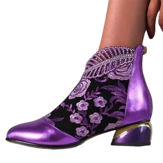 Damen Stiefeletten mit floralem Muster und glanzvollem Blockabsatz R&B