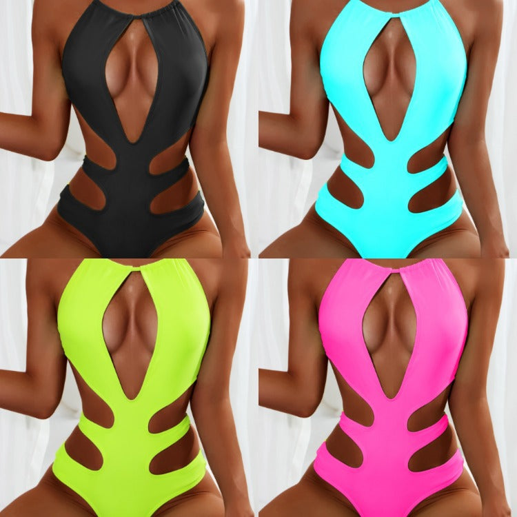 Damen Einteiler Badeanzug mit tiefem V-Ausschnitt und modischen Cut-Out-Details R&B