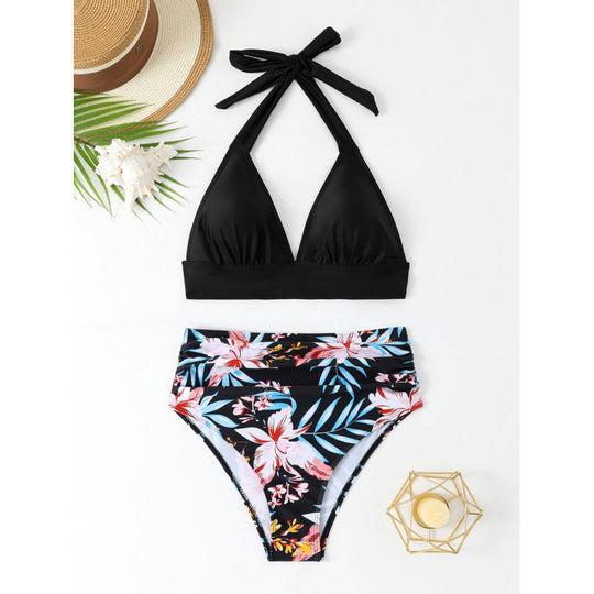 Damen Hochtailliertes Bikini-Set mit floralem Design und Halterneck R&B