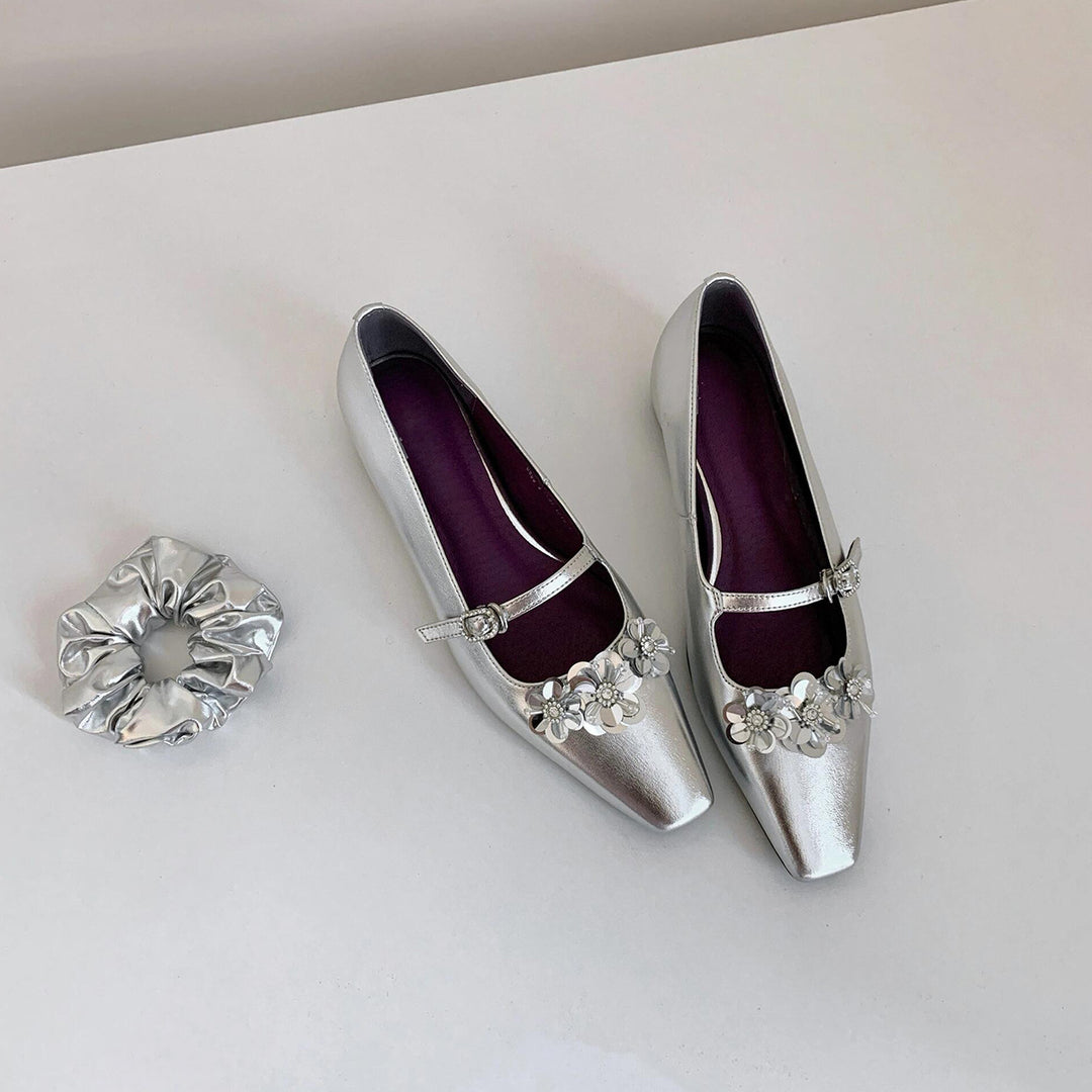 Damen Ballerinas mit floralen Applikationen und glanzvoller Oberfläche R&B