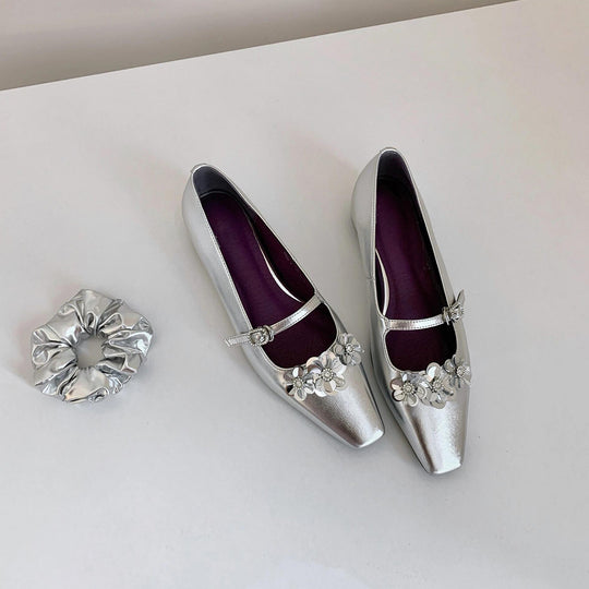 Damen Ballerinas mit floralen Applikationen und glanzvoller Oberfläche R&B