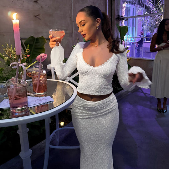 Damen Elegantes Spitzenkleid mit voluminösen Ärmeln und tiefem V-Ausschnitt R&B