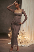 Damen Elegantes langärmliges Maxikleid mit raffinierten Rüschendetails R&B