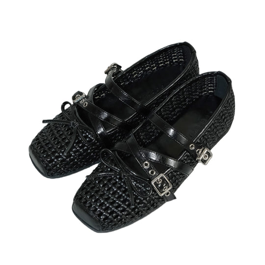 Damen Ballerina-Schuhe mit dekorativem Netzdesign und komfortablem Riemen R&B