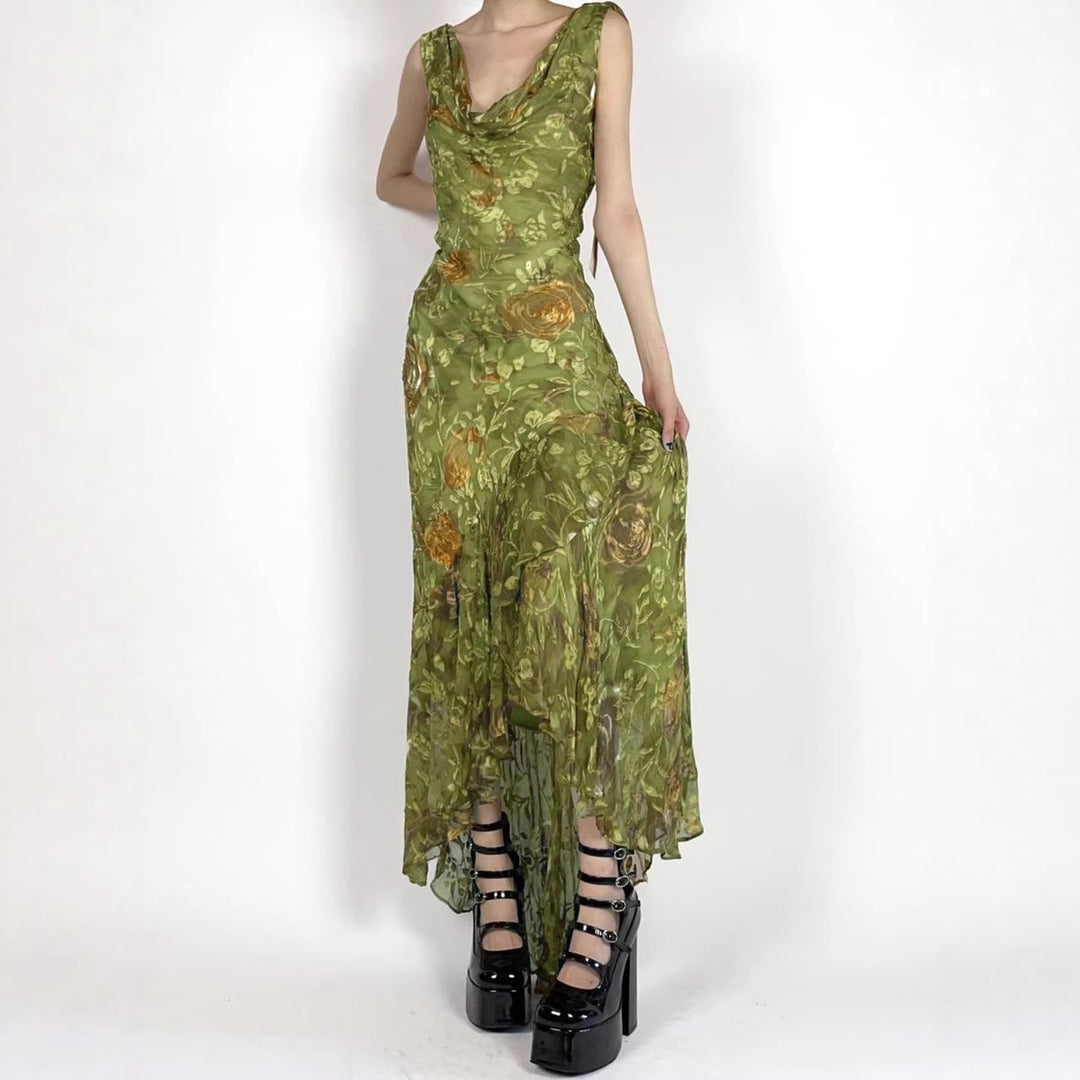 Damen Maxikleid mit asymmetrischem Saum und floralem Design R&B
