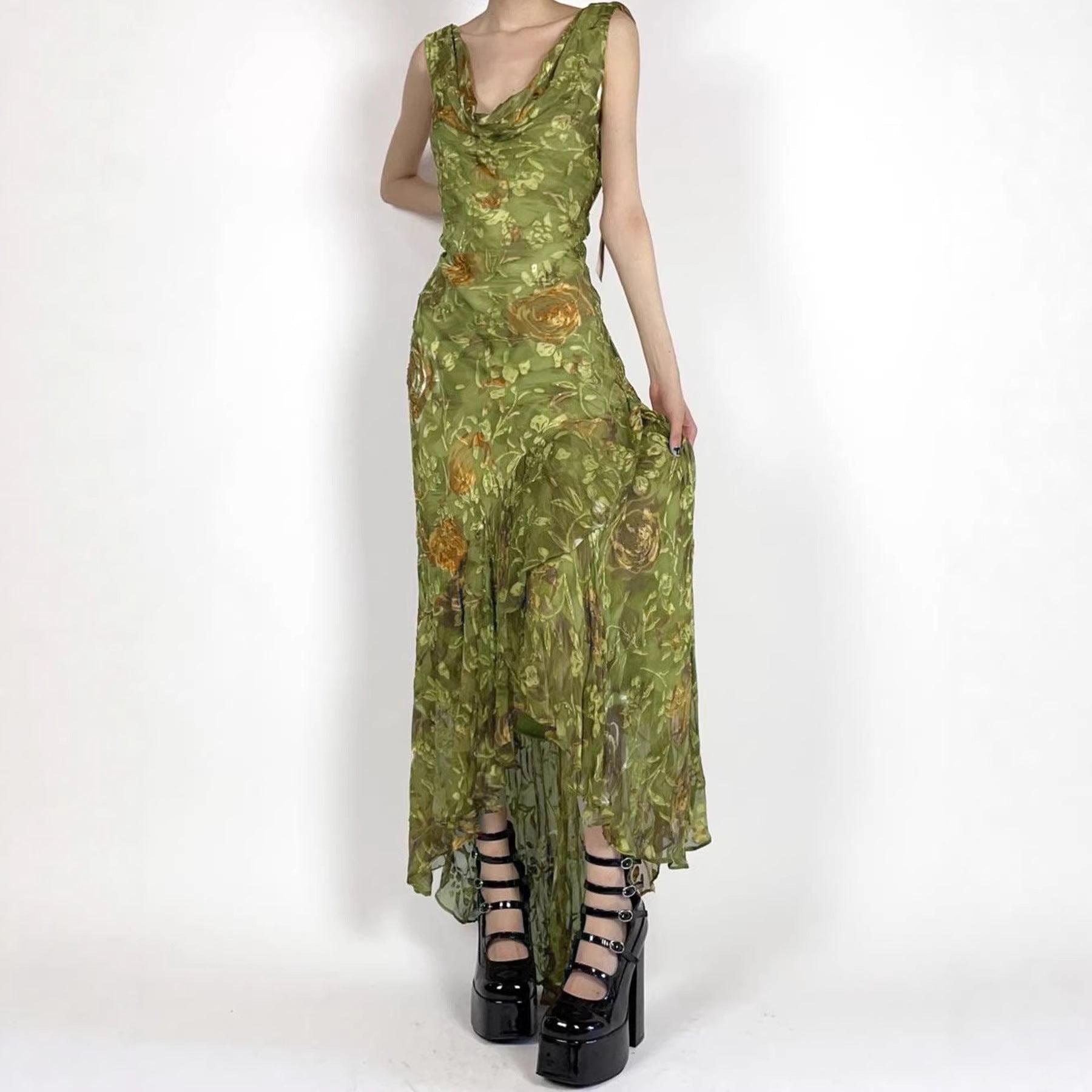 Damen Maxikleid mit asymmetrischem Saum und floralem Design R&B