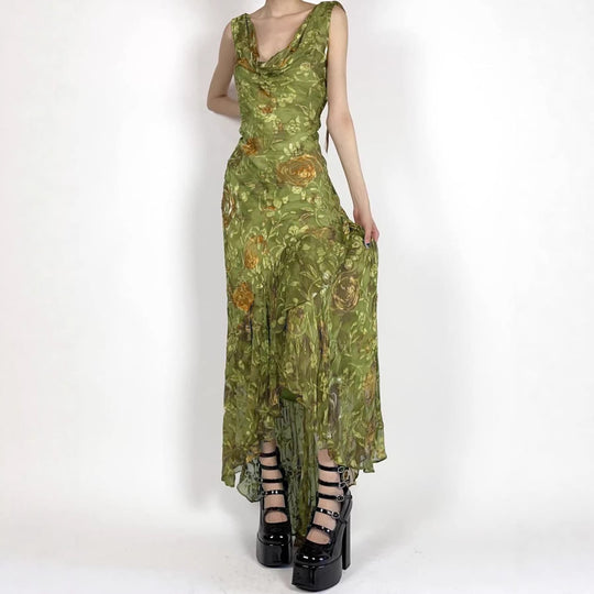 Damen Maxikleid mit asymmetrischem Saum und floralem Design R&B