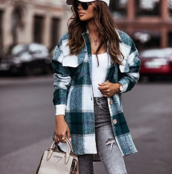 Damen Karierte Overshirt-Jacke mit praktischen Brusttaschen R&B