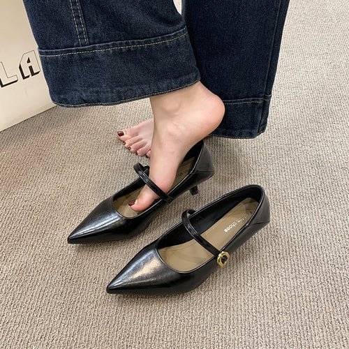 Damen elegante Pumps mit schmaler Schnalle R&B