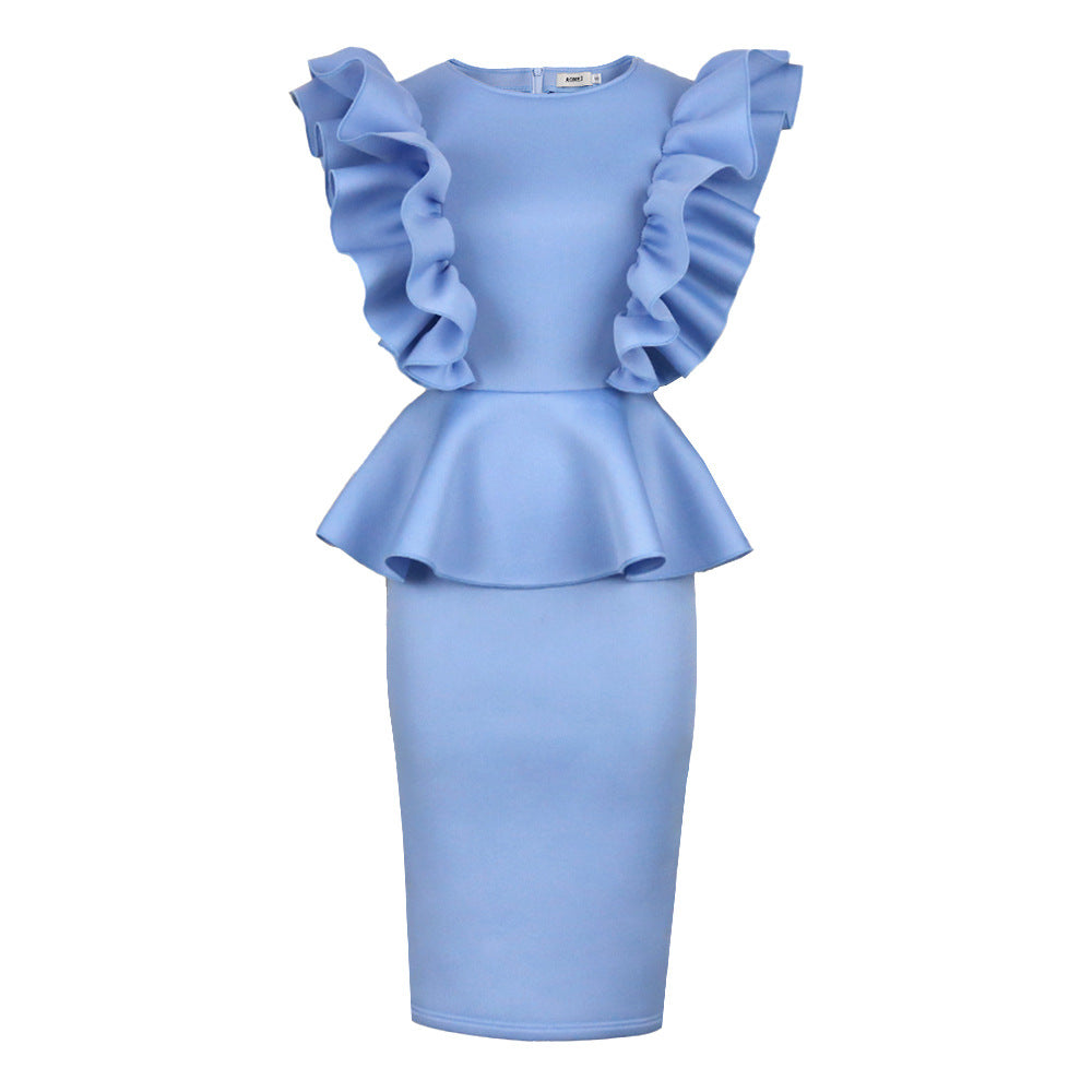 Damen figurbetontes Kleid mit extravaganten Rüschendetails R&B