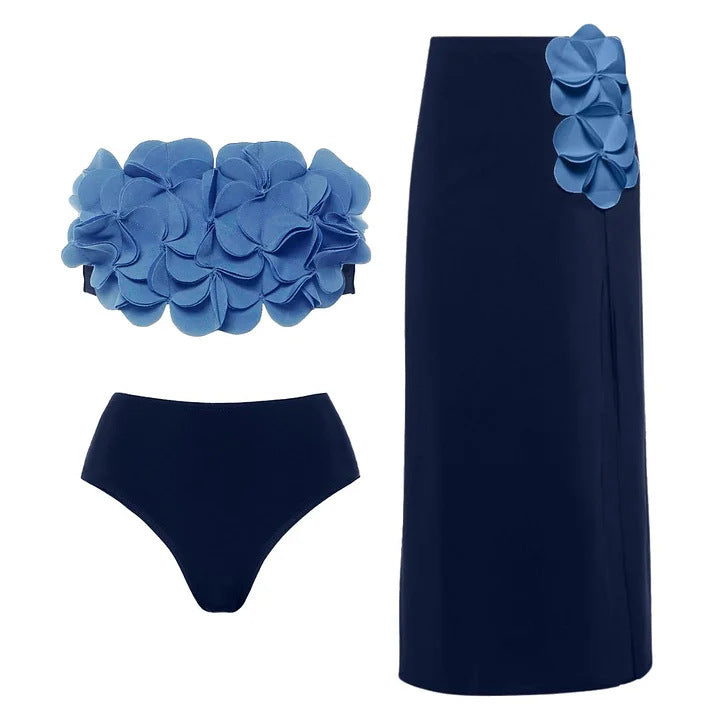 Damen Schwimmanzug mit asymmetrischem Schnitt und floralen Applikationen R&B