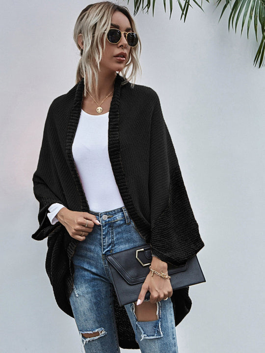 R&B | Strickjacke Oversized Passform Wolle Strick Offen Front Fledermausärmel